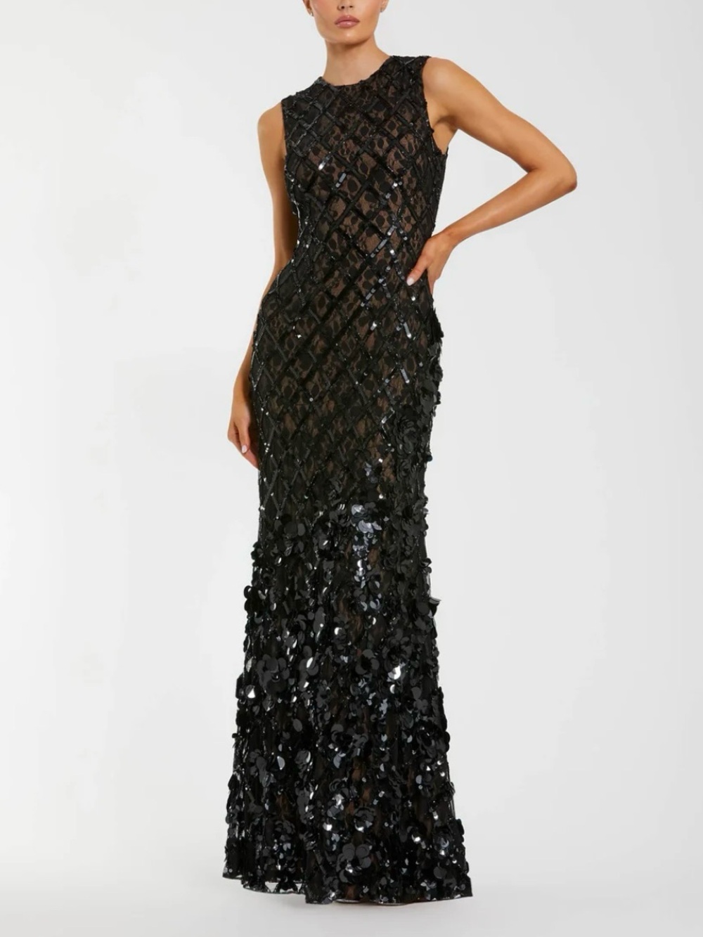 MAC DUGGAL Black Embellished Sleeveless Mermaid Gown